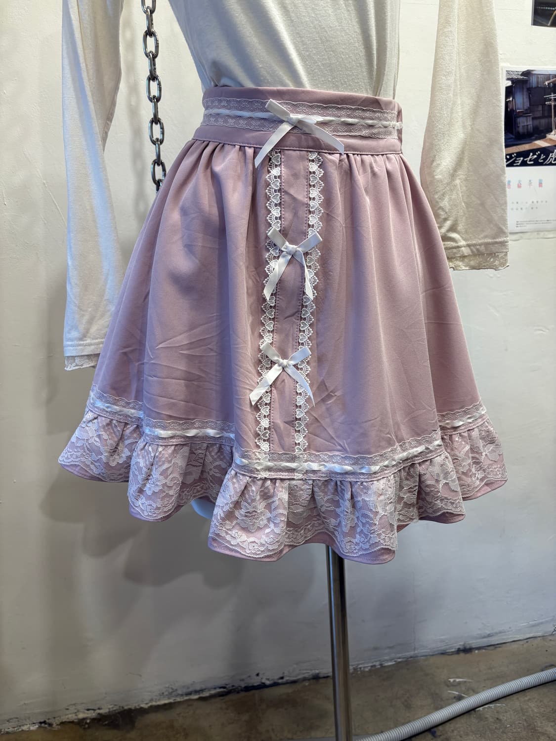 리본 레이스 핑크 스커트 러블리 갸루 상품이미지1