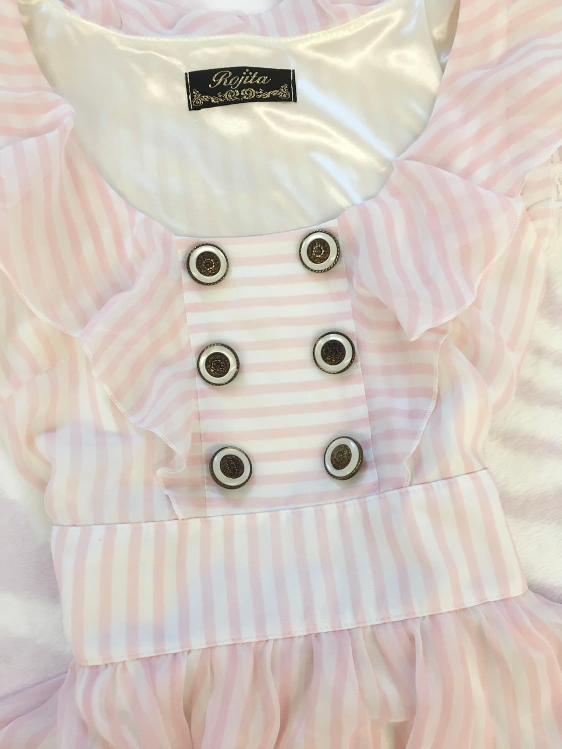 로지타 핑크 스트라이프 버튼 쉬폰 프릴 원피스 히메갸루 러블리 헤이세이 상품이미지4