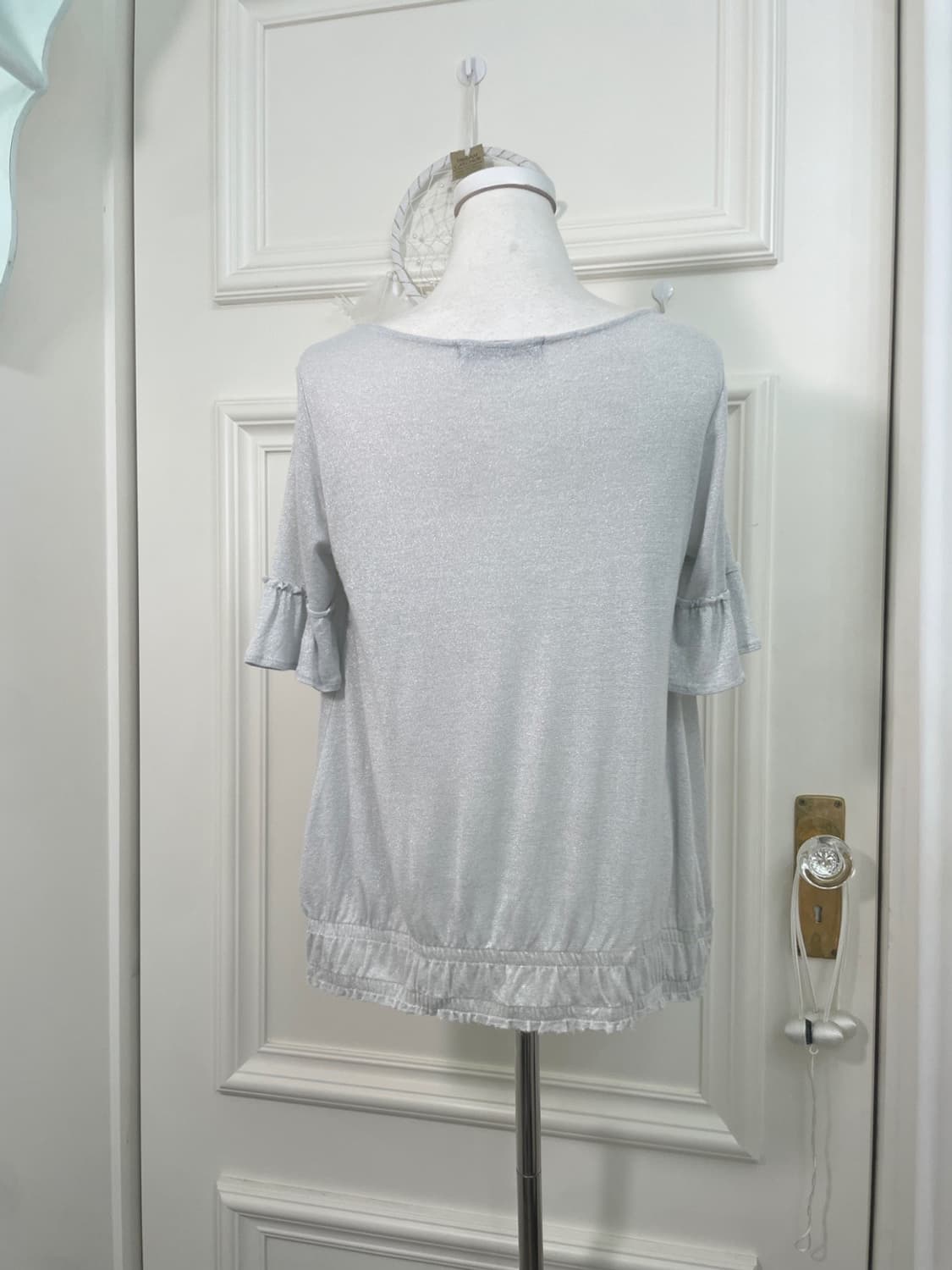 sheer gray glitter pleats loose top 상품이미지3
