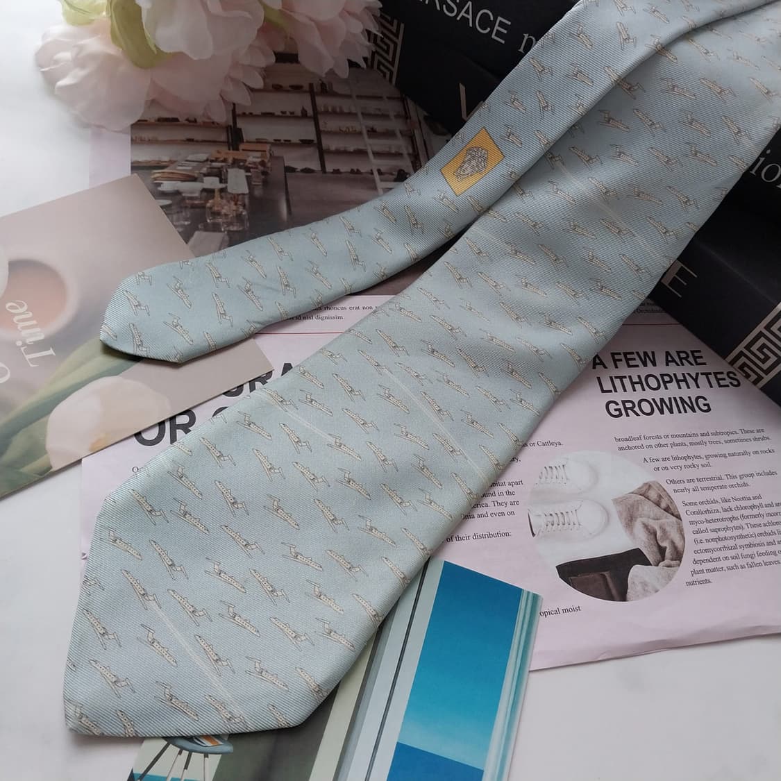 베르사체 실크 스카이블루 패턴 넥타이 9cm B등급 K1076
 상품이미지2