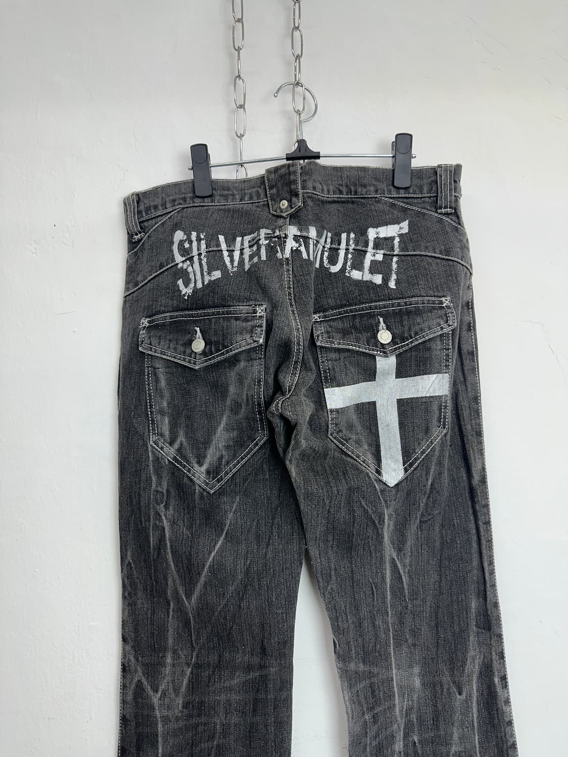 Silver Amulet Cross Graphic Black Denim 상품이미지6