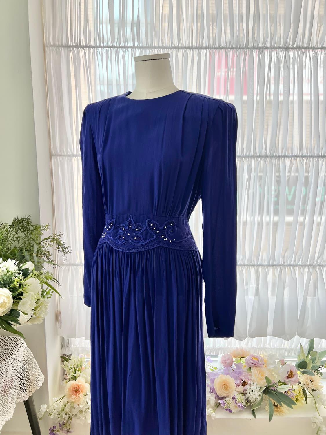 로열 블루 비즈 웨이스트 스모크 원피스 상품이미지7