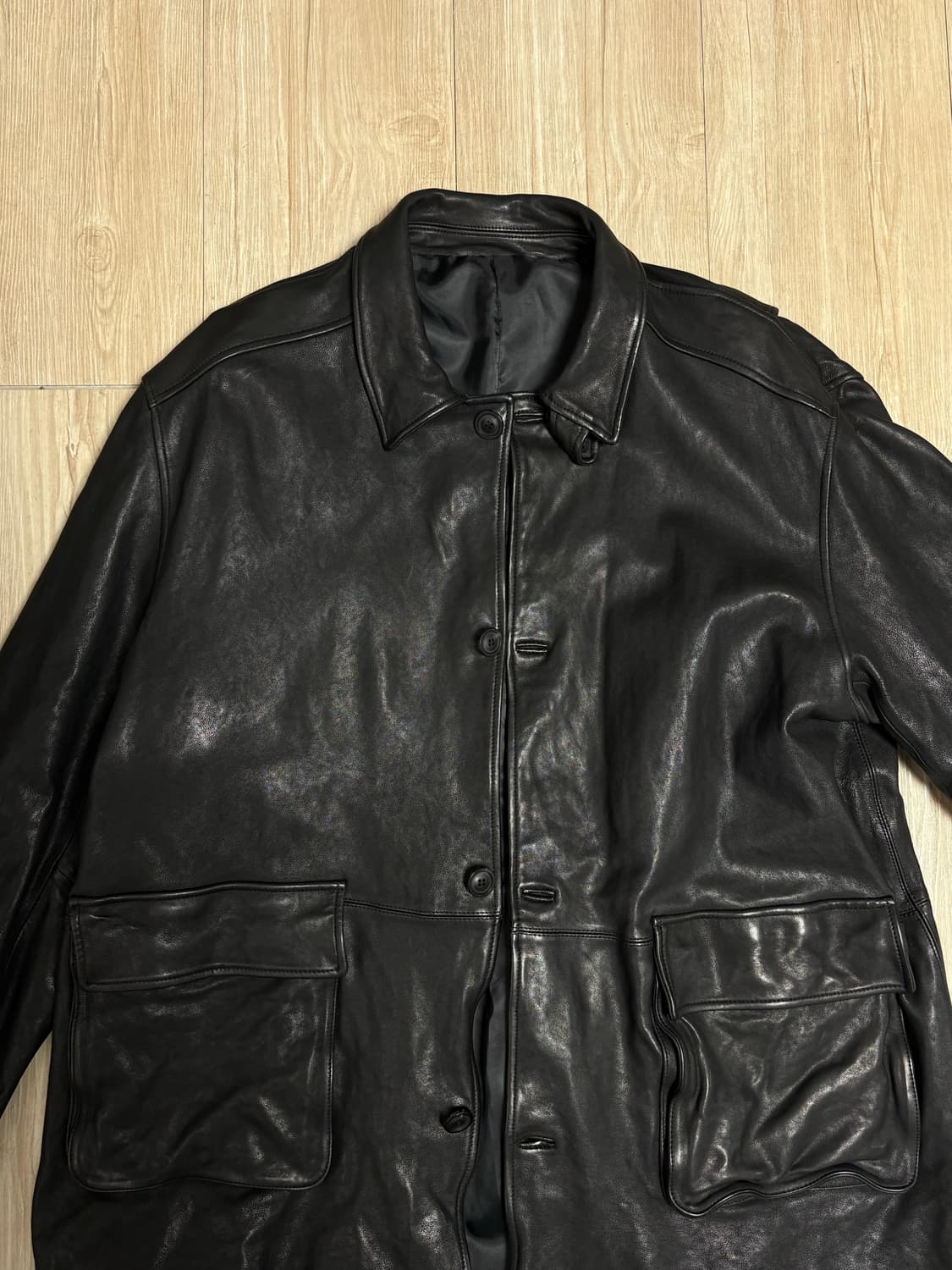 쿠어 워시드 램스킨 레더 카코트 상품이미지3