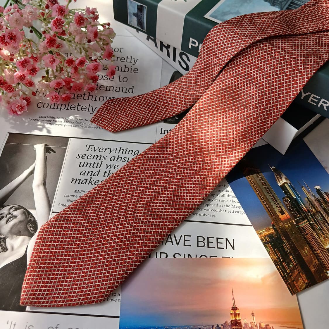 에스.티. 듀퐁 실크 오렌지 패턴 넥타이 8.5cm A등급 E825 상품이미지4