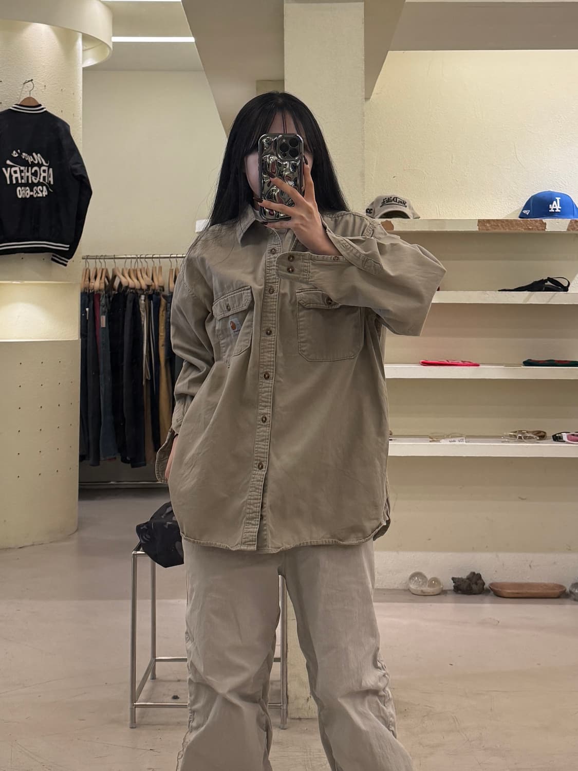 칼하트 빈티지 버튼다운 긴팔 셔츠 베이지 U1717 상품이미지1