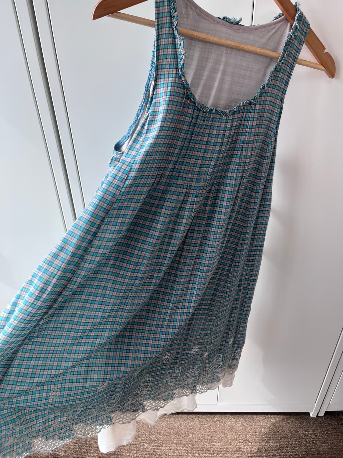 Vintage 체크 레이스 레이어드 나시 원피스 상품이미지8
