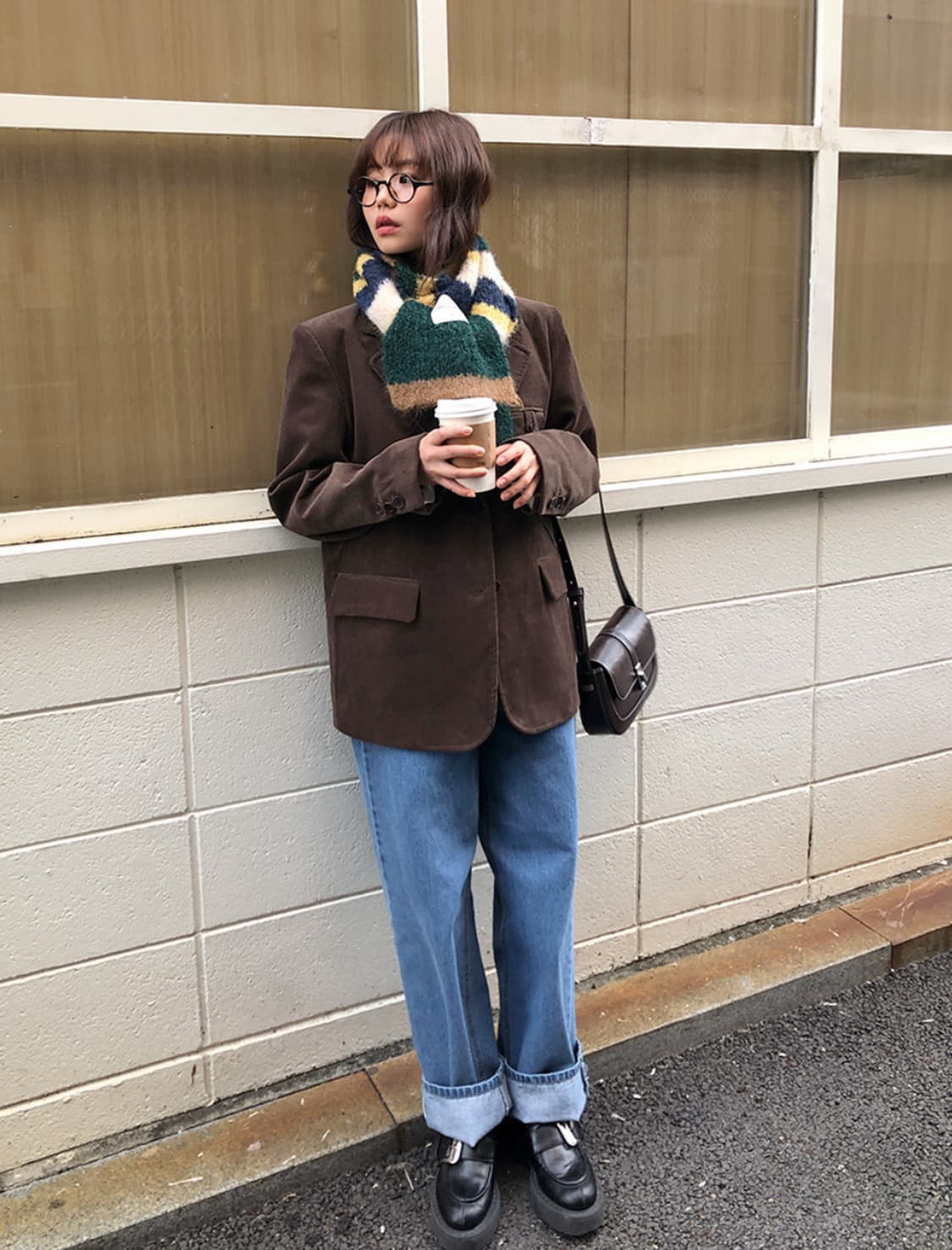 프롬비기닝 배색 니트 머플러 그린 상품이미지4