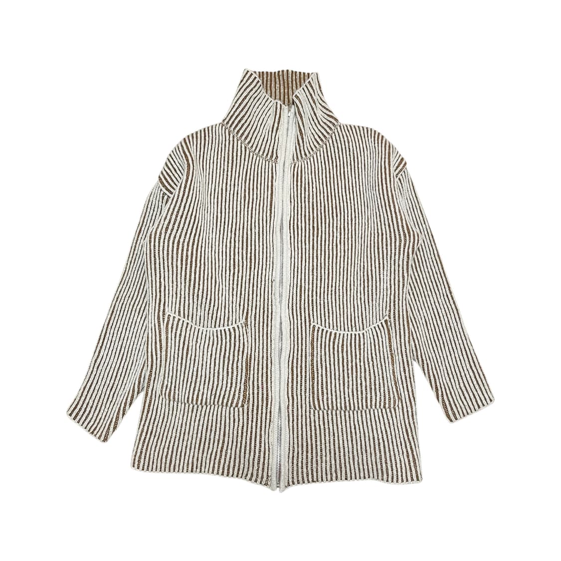 Turtleneck Stripe Knit Zip-Up Cardigan 상품이미지1