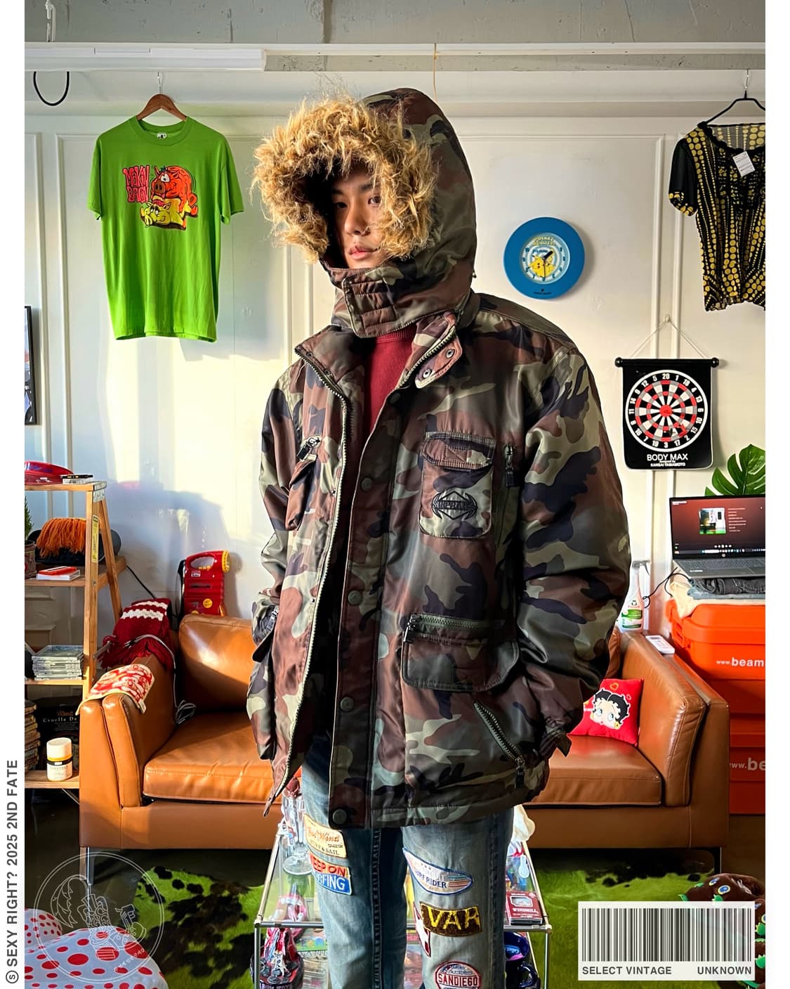 90-00s Vintage Y2K Camo Fur Hood Padding 상품이미지1