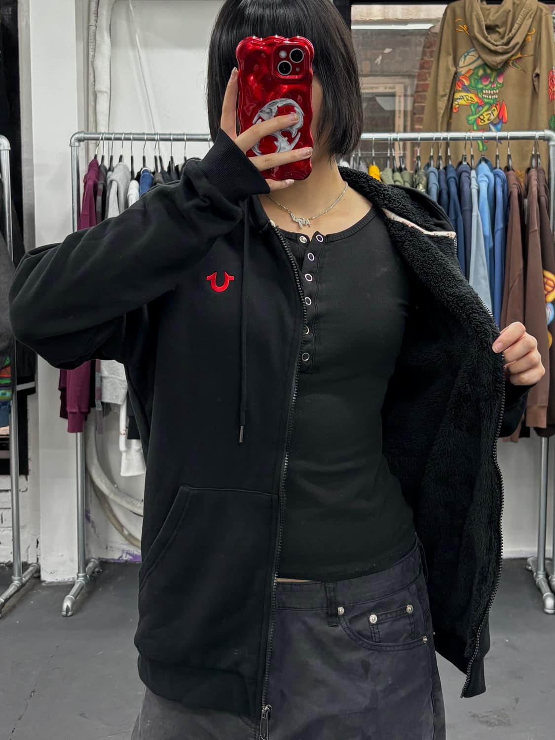 트루릴리전 빅로고 쉐르파 후드집업 상품이미지1