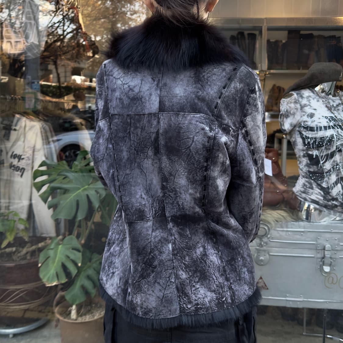 빈티지 블루 블랙 토끼털 가죽 자켓 상품이미지6