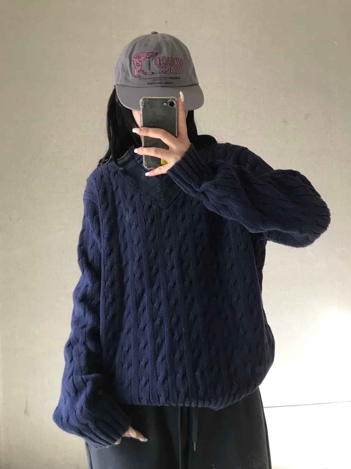 폴로 네이비 오버핏 케이블 니트 상품이미지3