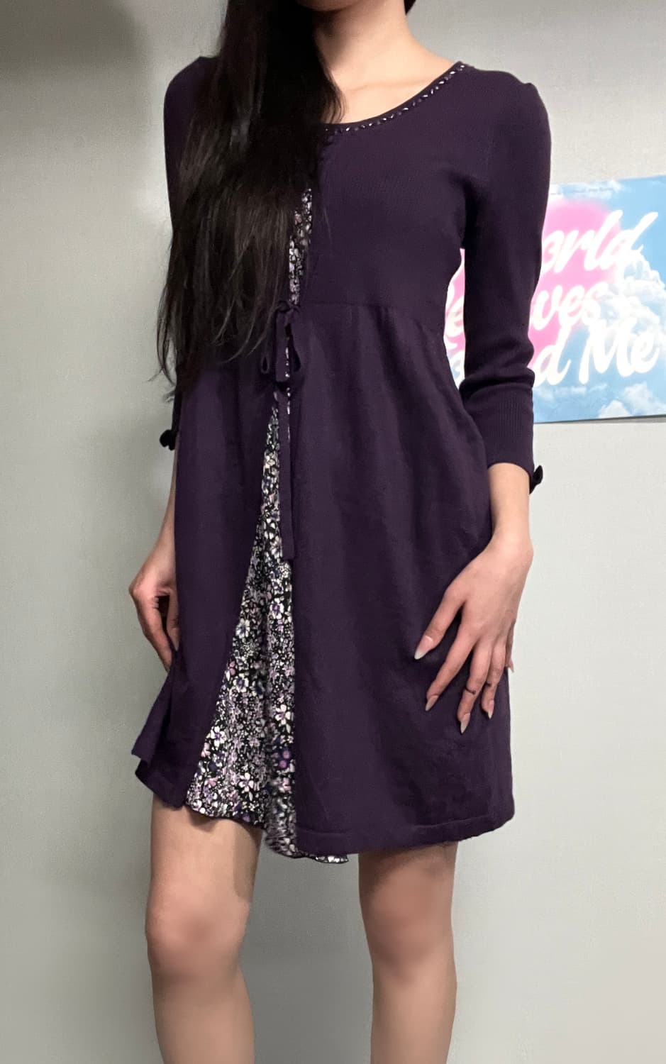 모리 하구미 에스닉 리본 쥬얼리 플로럴 퍼플 원피스 상품이미지5