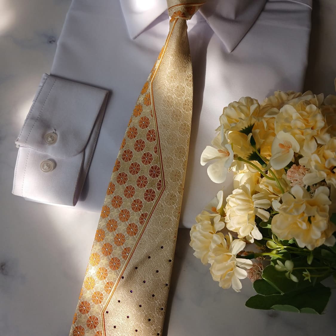 피에르 발망 실크 베이지 패턴 넥타이 9.1cm A+등급 A19829 상품이미지5