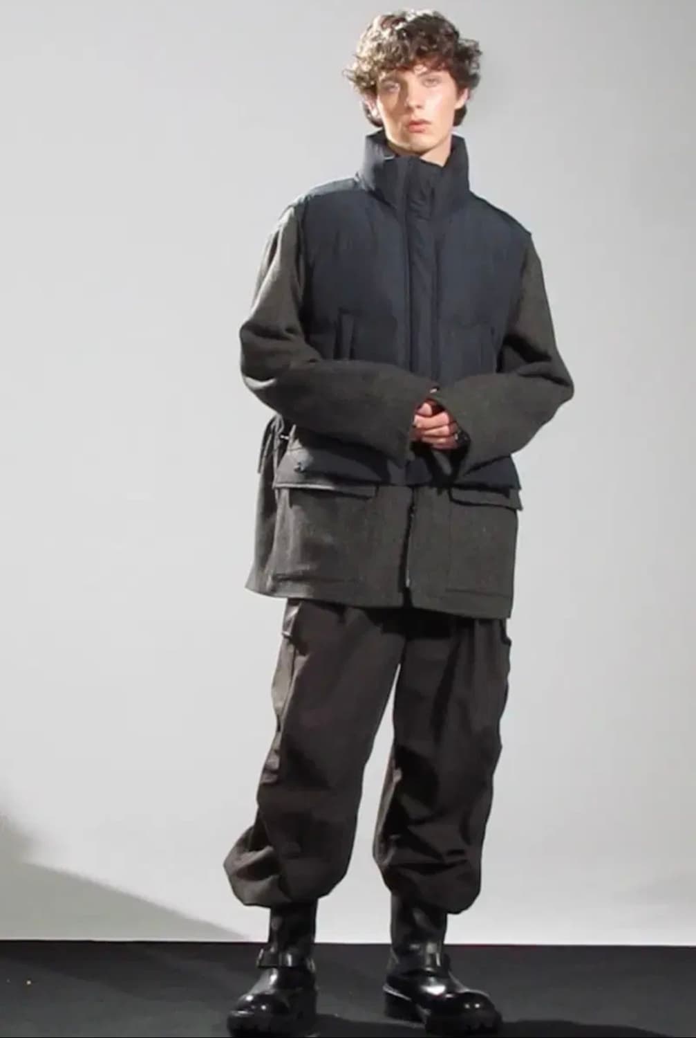 [M]더일마 패디드 베스트 레이어드 코트 자켓 상품이미지1