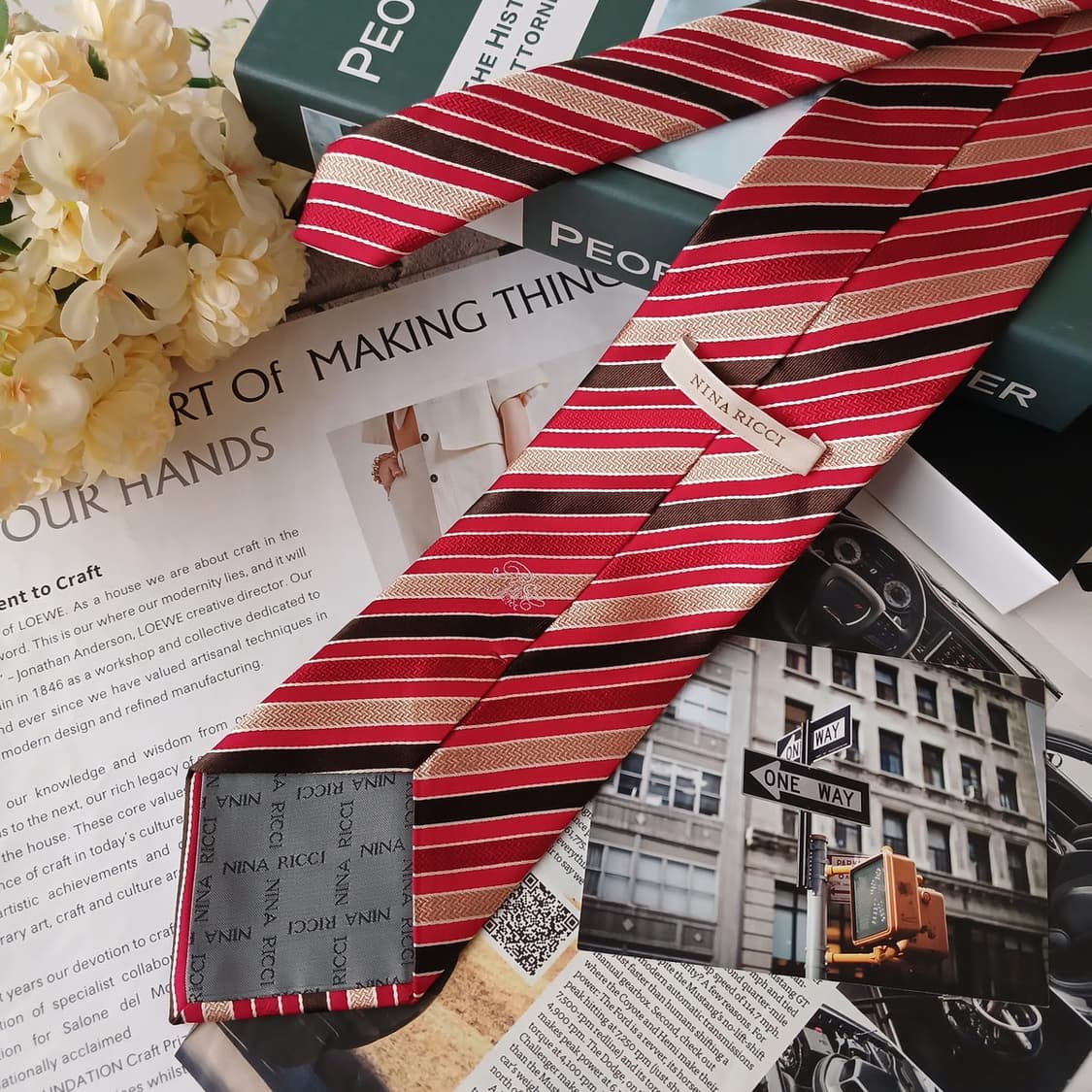 니나리치 실크 레드 스트라이프 넥타이 9.5cm A+등급 E733 상품이미지5