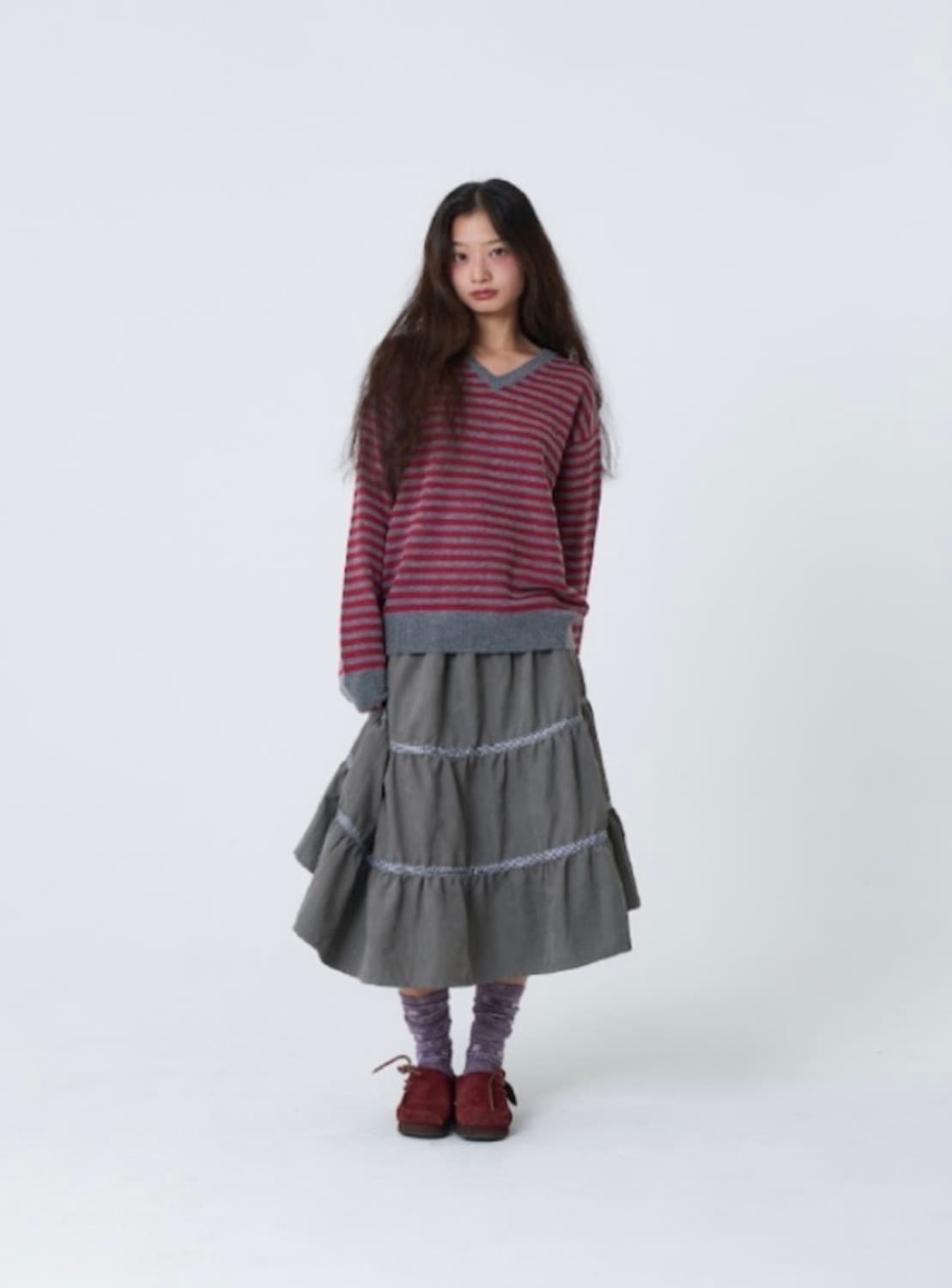 aeae CHECK MIDI TIERED SKIRT [BROWN] 상품이미지2