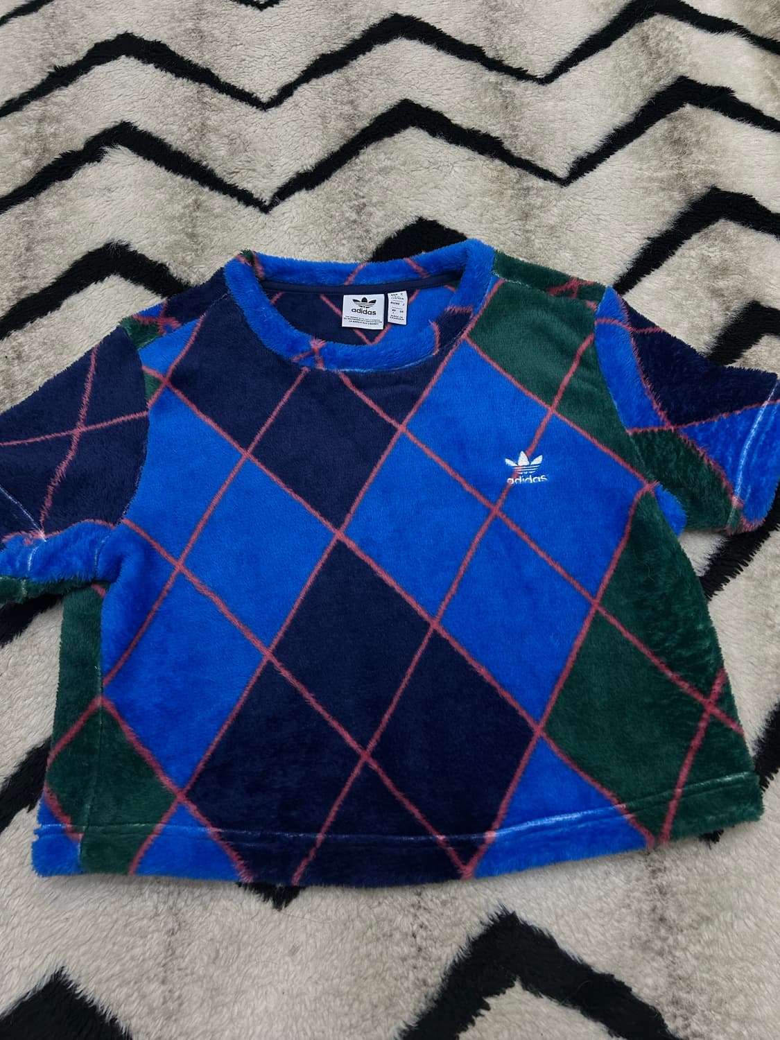 [L]아디다스 아가일 체크 크롭 플리스 반팔 상품이미지2