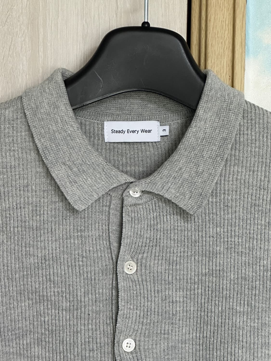 (3) 스테디에브리웨어 라이트 립 칼라 반팔 니트 (화이트 멜란지) 상품이미지3