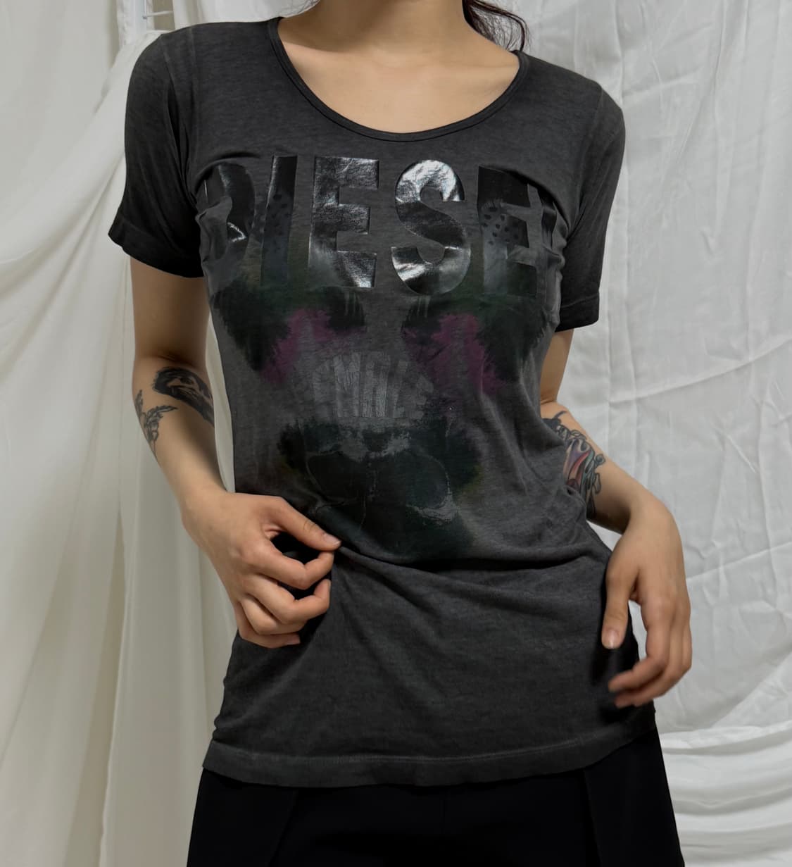 DISEL y2k 워싱 로고 프린트 티셔츠 상품이미지1