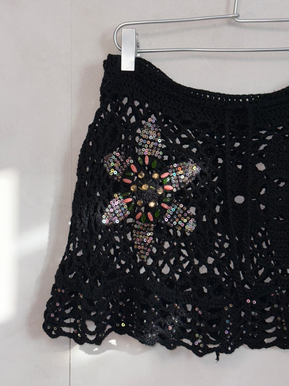 Black flower crochet beads patch net sk 상품이미지3