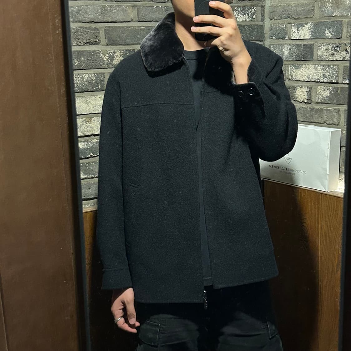 L) YSL 입생로랑 블랙 양털 퍼 울 코트 자켓 상품이미지10