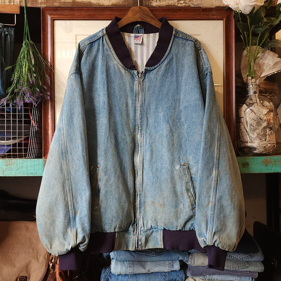 90s 데님 바시티 자켓 빈티지 데님 베이스볼 자켓 3XL 상품이미지2