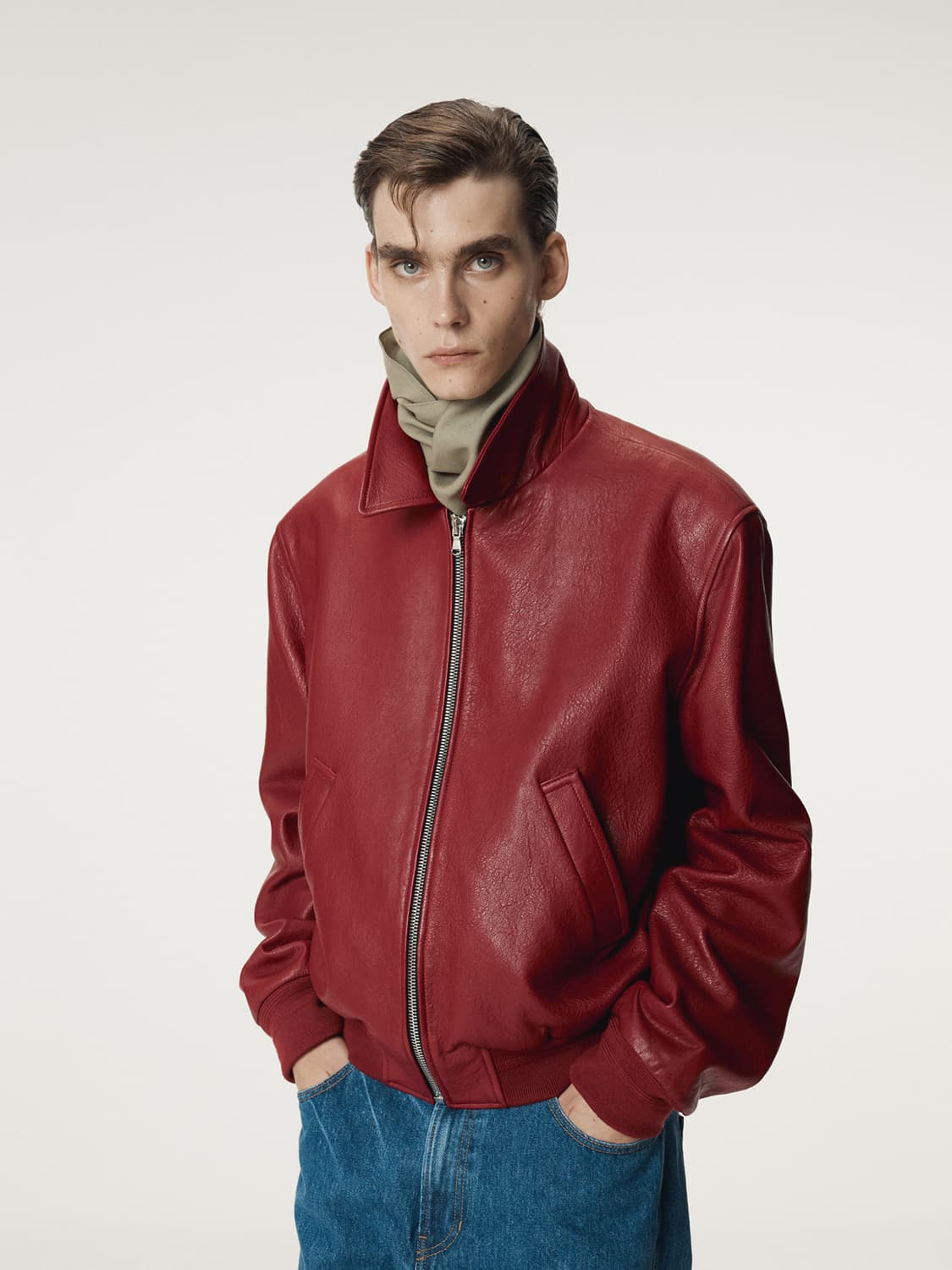 렉토 25FW 울 실크 타이 스카프 라이트카키 상품이미지7