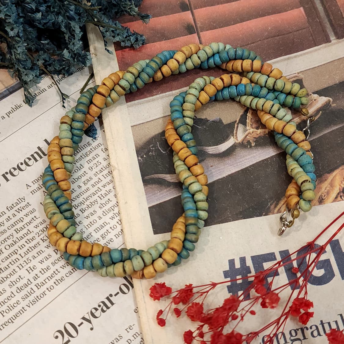 90s 프랑스 빈티지 목걸이 오션블루 탠 비즈 목걸이 엔틱 쥬얼리 상품이미지2