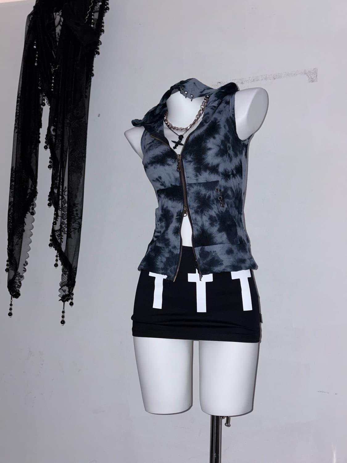 투웨이 딱붙 나시 후드집업 고스펑크 와투케 00s 갸루 상품이미지3