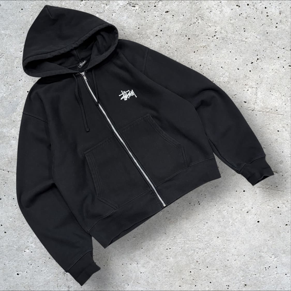 [L] 스투시 블랙 빅로고 스웻 후드집업 C349 상품이미지1