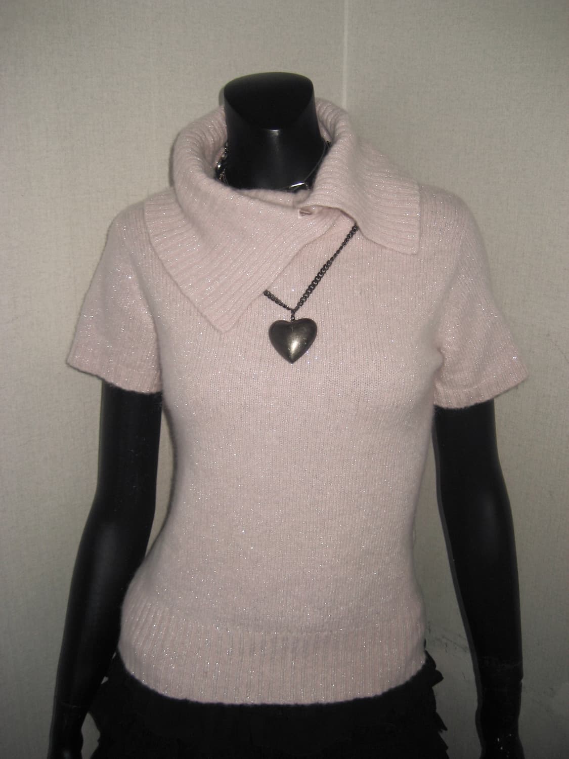 핑크 글리터 반팔 티셔츠 하이넥 니트 탑 히메갸루 상품이미지3