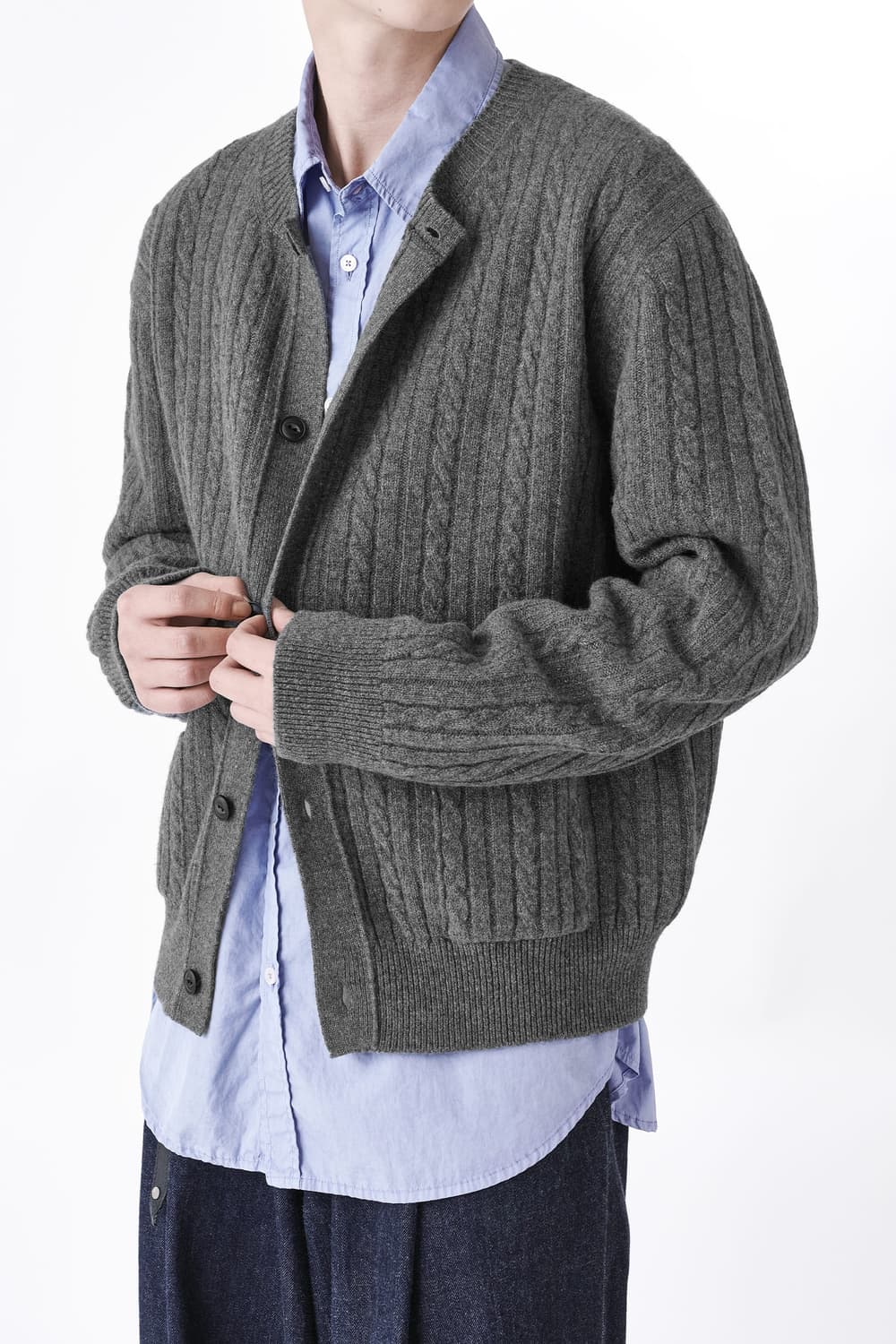 [L] 이얼즈어고 슈퍼파인 메리노 울 케이블 가디건 상품이미지1