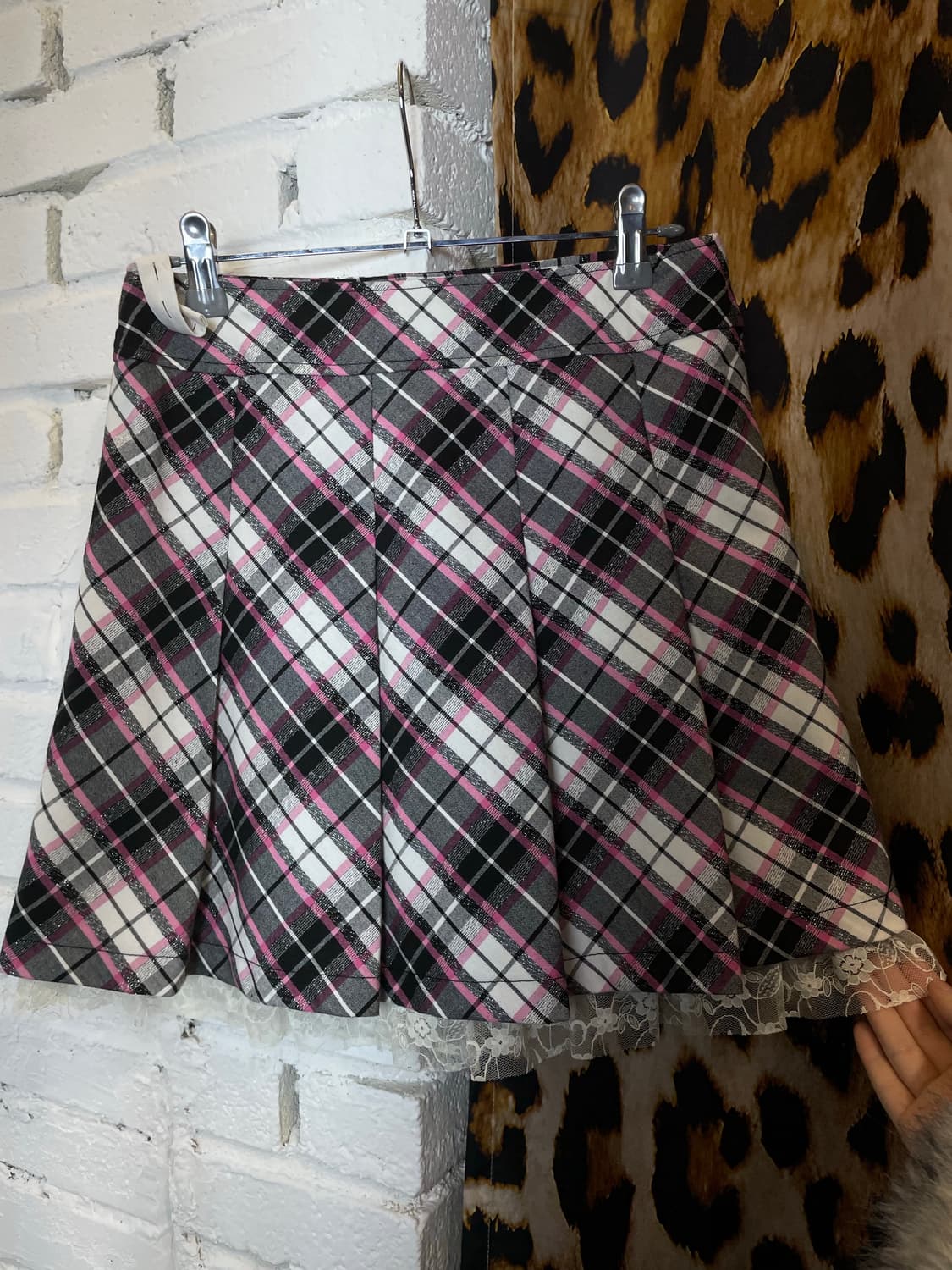 JPN 갸루 체크 패턴 핑크 그레이 스커트 상품이미지2