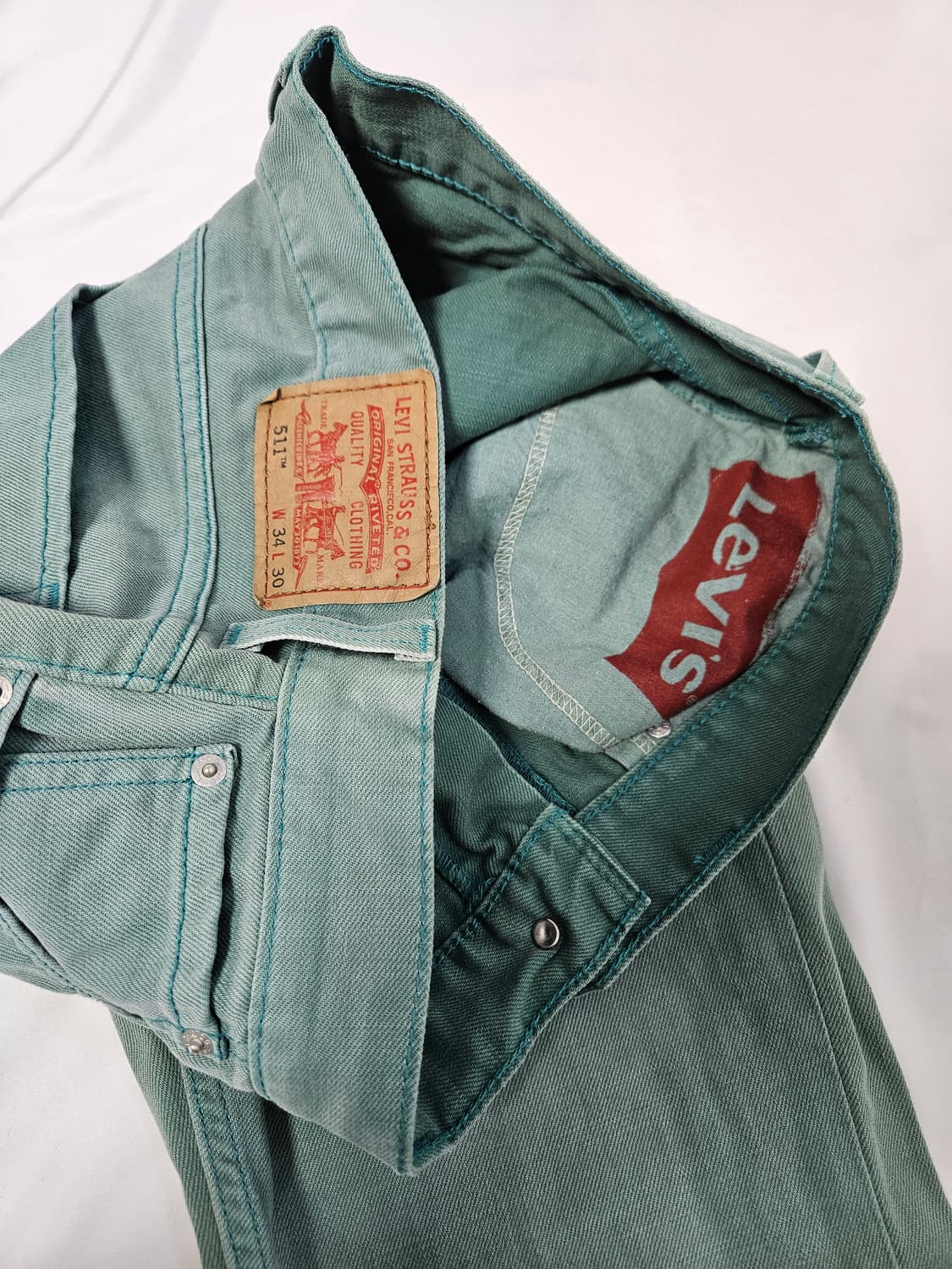 00s 리바이스 511 화이트탭 그린워싱 데님팬츠 청바지 빈티지 34 상품이미지5