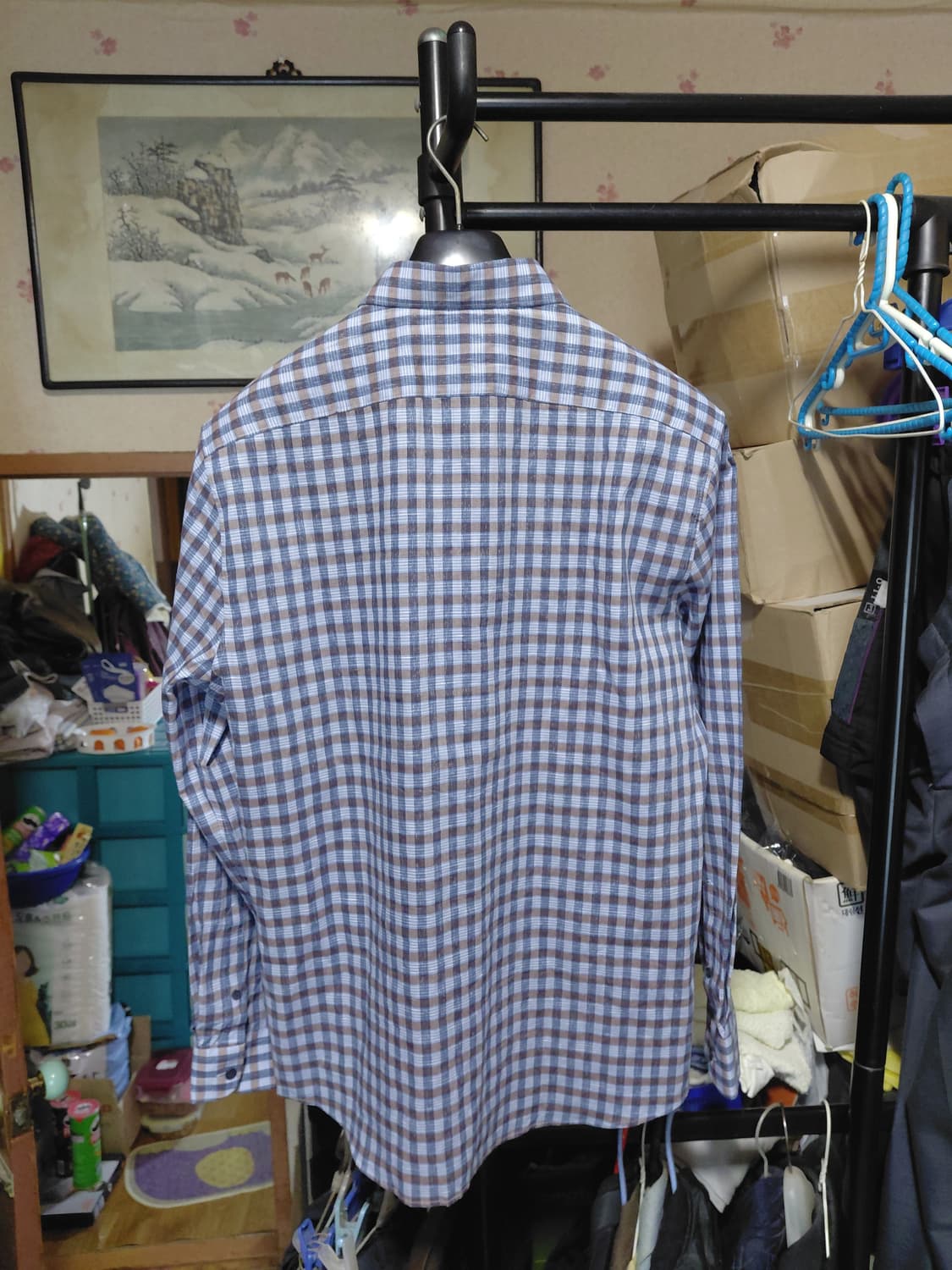 [프랑코페라로]여름용 면,마 혼방 체크셔츠 105사이즈 상품이미지2