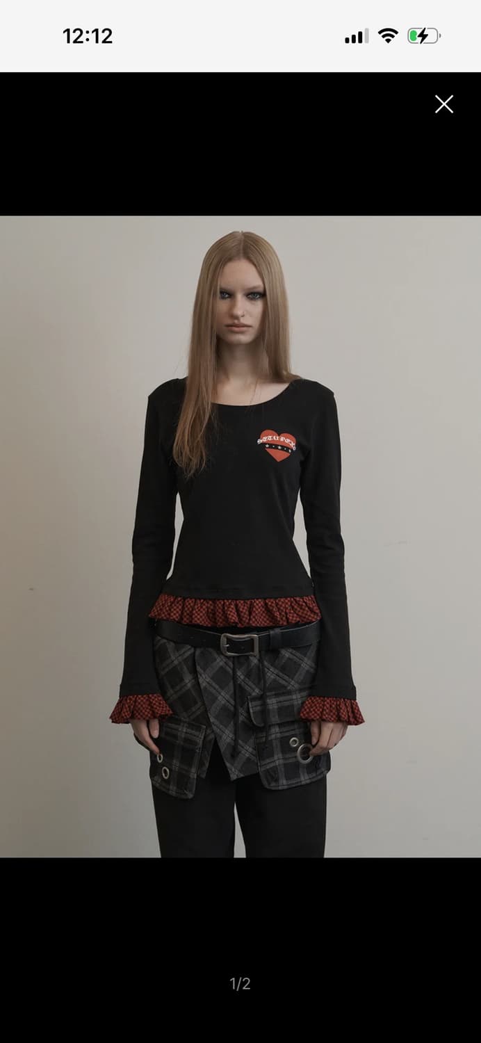 셋업이엑스이 CHECK FRILL TOP / BLACK 상품이미지1