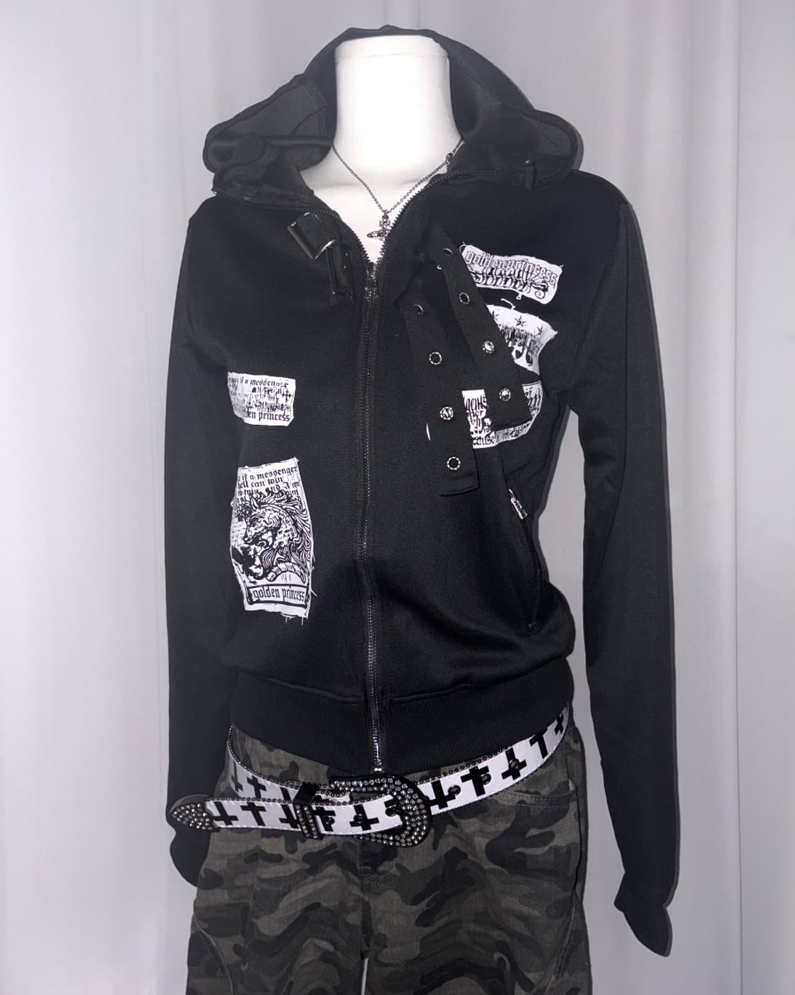 [MISA hoodie] 미사 블랙 해골 펑크 갸루 후드집업 상품이미지1