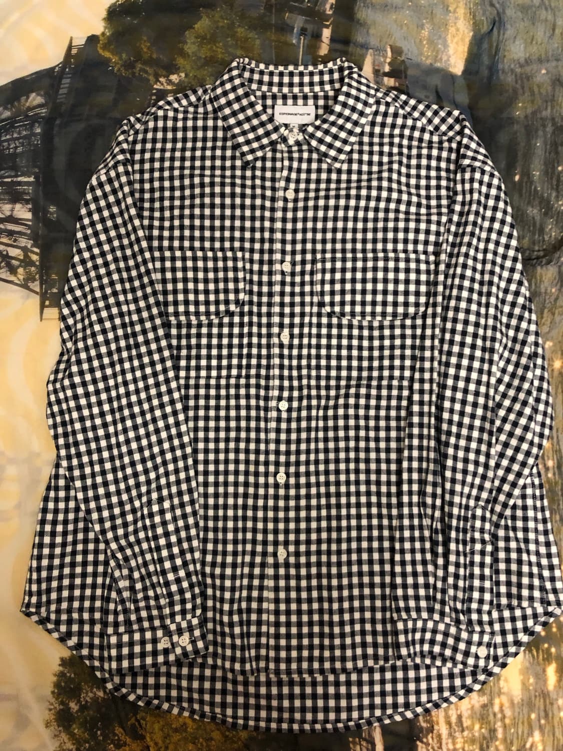 에스피오나지 Double Pocket Gingham Shirt Navy 상품이미지2