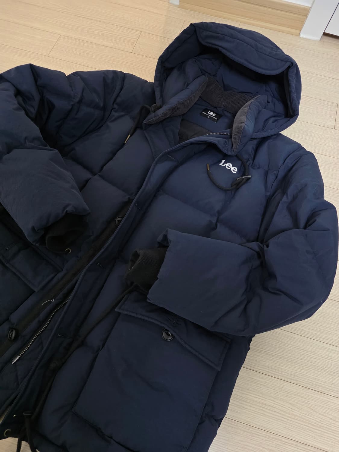 Lee 후드 미들 다운 패딩 네이비 L 상품이미지3
