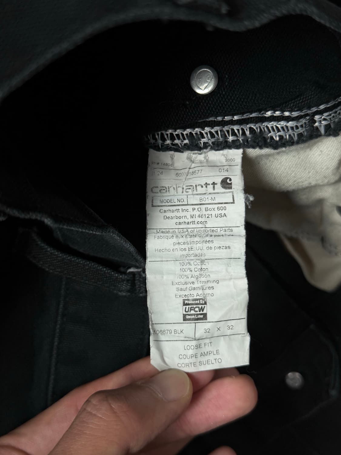 OG USA Made 칼하트 B01 더블니 블랙 칼하트 썩블니 카펜터 상품이미지9