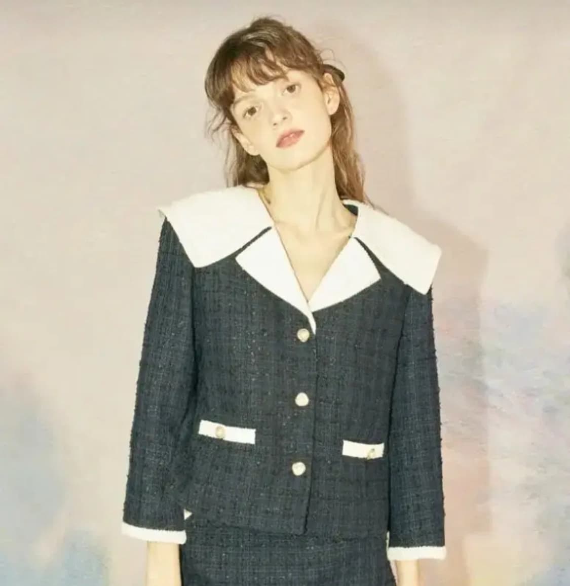 (새상품) 쟈니헤잇재즈 세일러 카라 트위드 자켓 상품이미지1