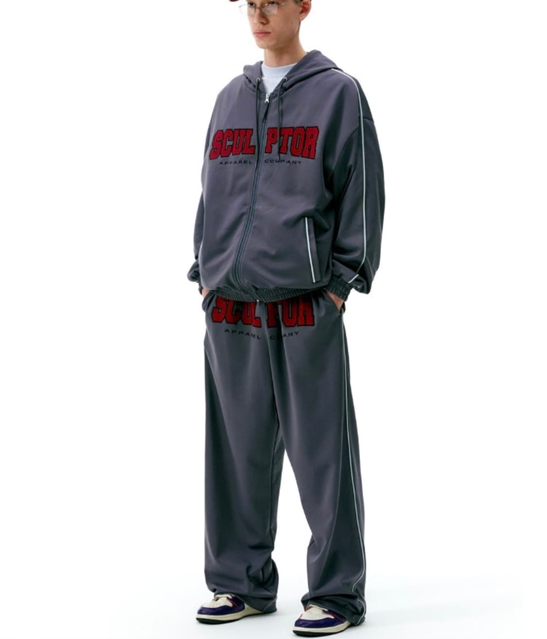 셋업) 스컬프터 바시티 트랙 후드집업 트랙 조거팬츠 차콜 세트 상품이미지1