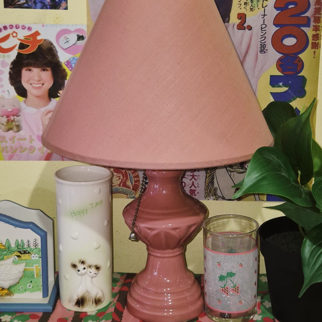 80s 소쇼 레트로 로즈 도자기 스탠드 램프 상품이미지8