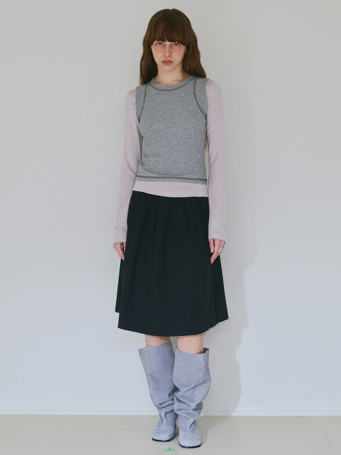 밀로 우먼 컷오프 플리츠 스커트 [블랙] 상품이미지2