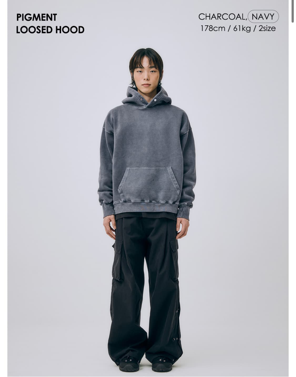 (2, 새상품) 아르반 피그먼트 루즈드 후드 네이비 상품이미지2