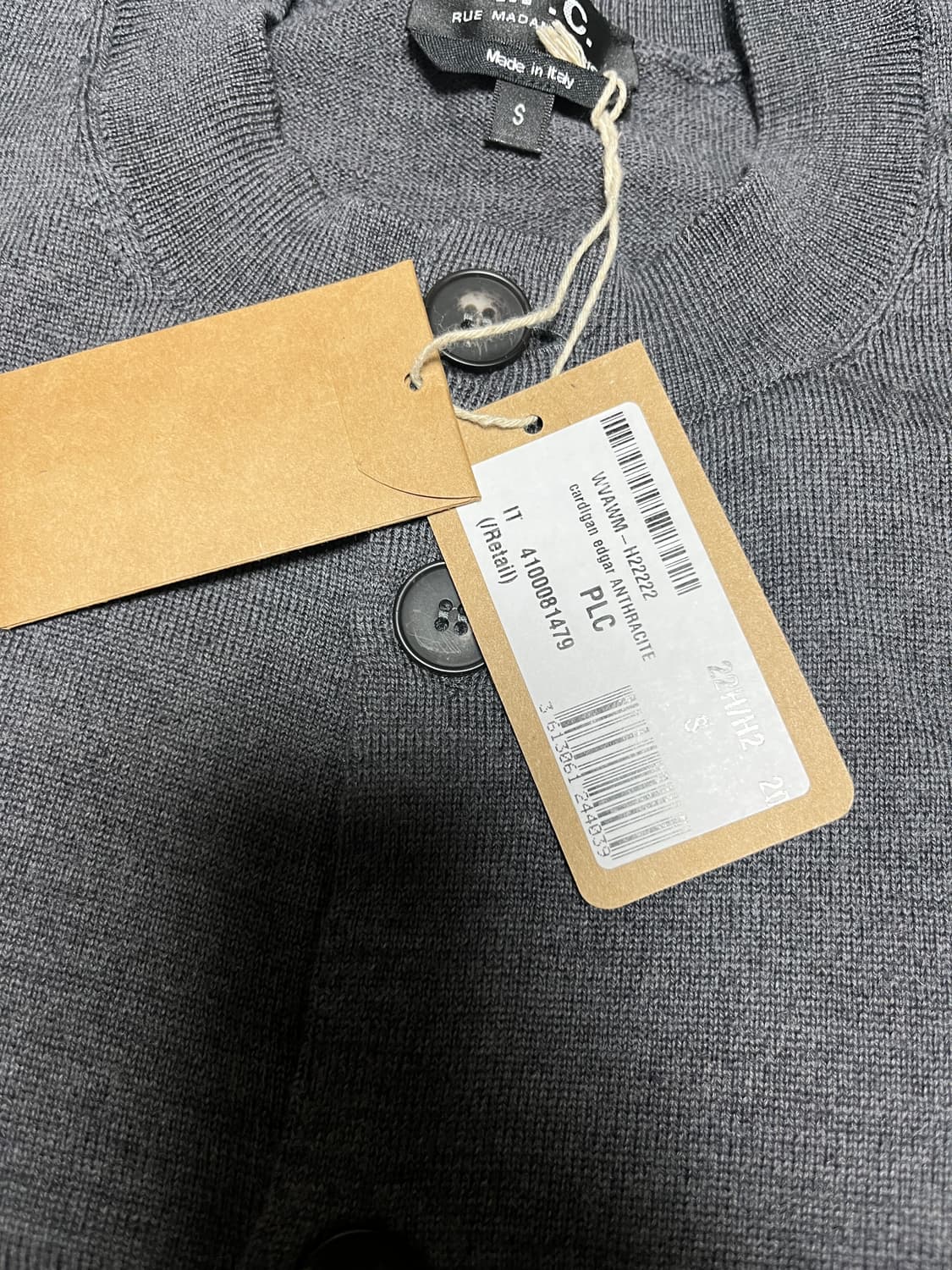 A.P.C 아페쎄 라운드넥 그레이 가디건 상품이미지4