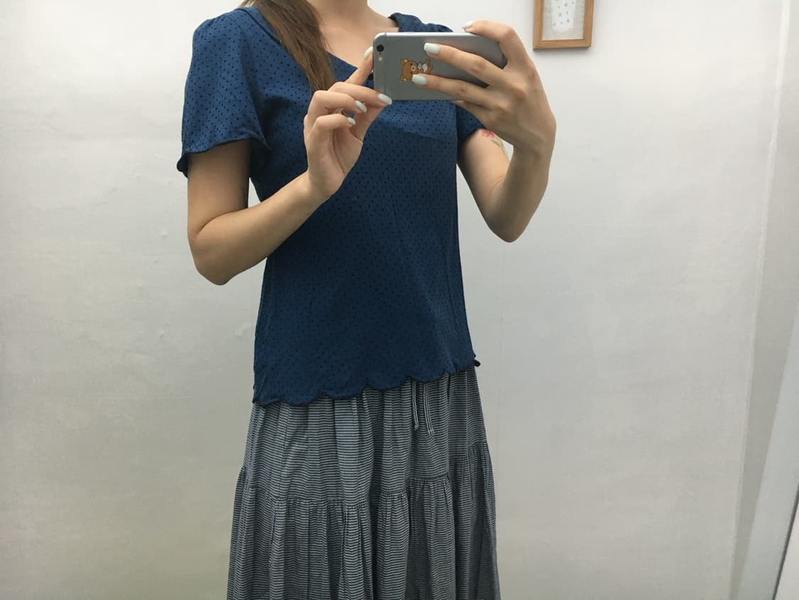 네이비 도트 카라 블라우스 상품이미지3