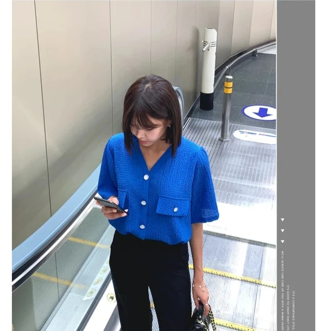 파란색 지지미 반팔블라우스 상품이미지6