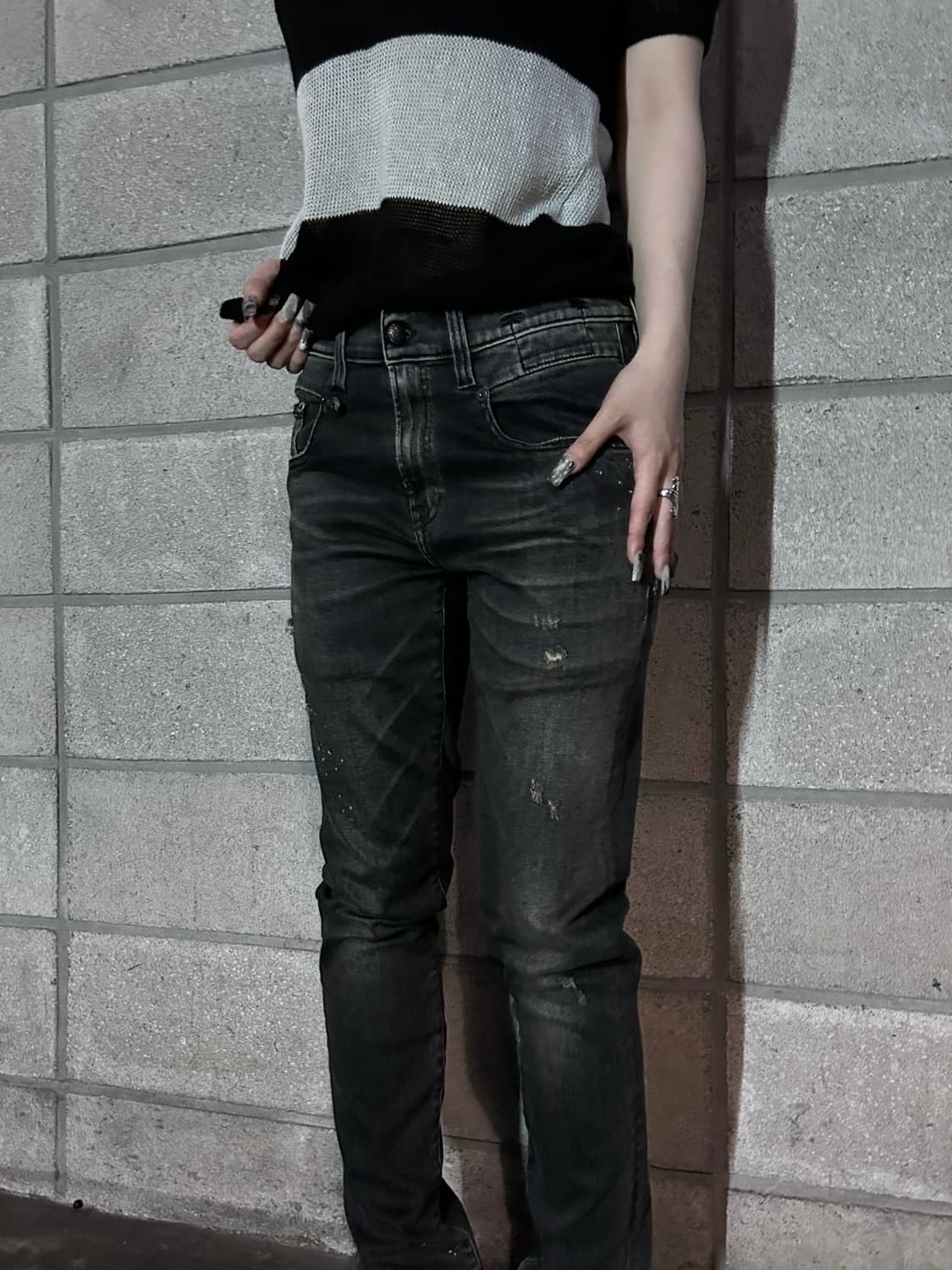 R13 블랙 디스트레스드 데님 팬츠 상품이미지2
